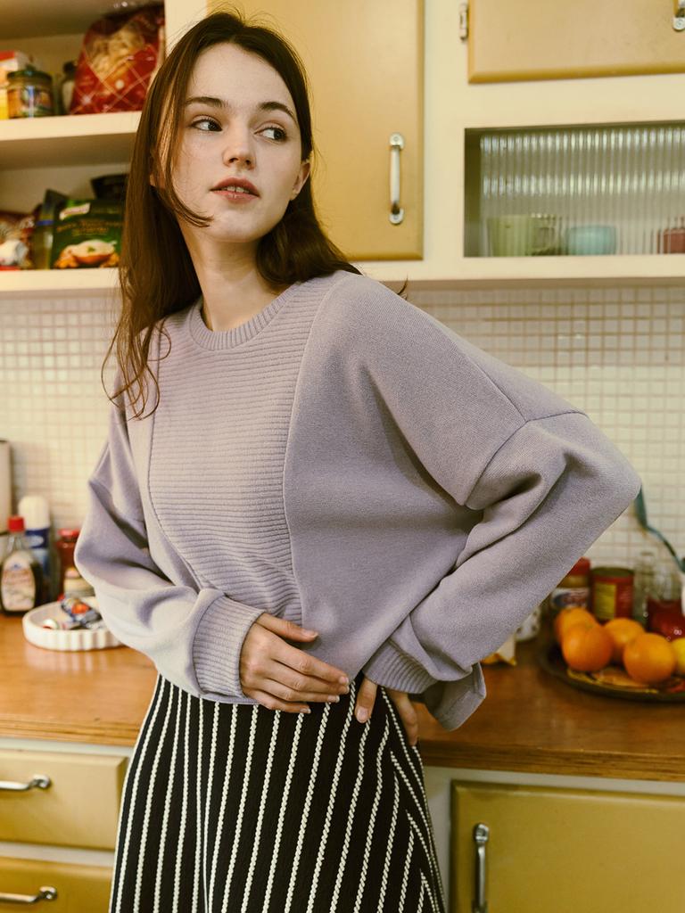 Avang Knitted Long Sleeve Cropped T-Shirt - Lavender