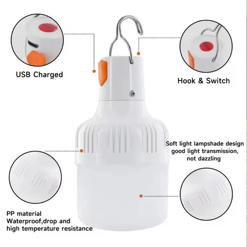 Outdoor USB Rechargeable LED Lamp Bulbs 30W/60W/100W Emergency Light Hook Up Camping Fishing Portable Lantern Night Lights