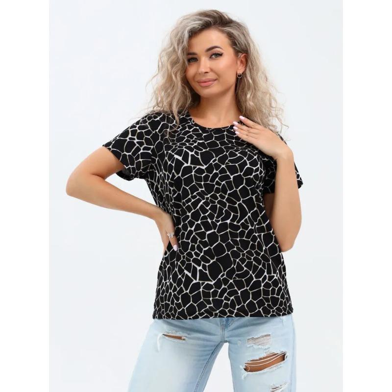 Damen T-Shirt Unregelmäßiger Geometrischer Druck Kurzärmelig Mode Lässig Oversize Kurzarm Damen Sommer T-Shirts Tops Kleidung