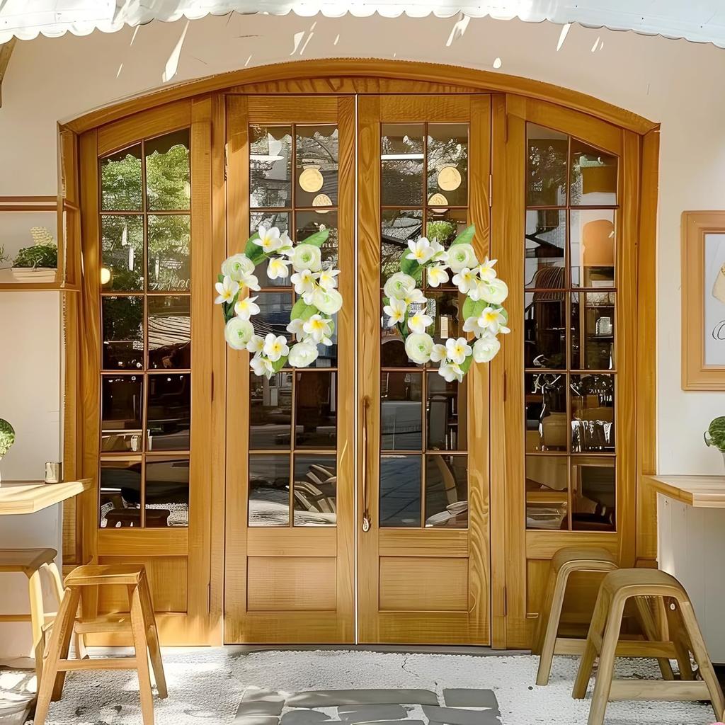 5PCS PU Real Touch Lifelike Artificial Plumeria Frangipani Flower Stems Wedding Home Party Spring Flowers Decoration (White)