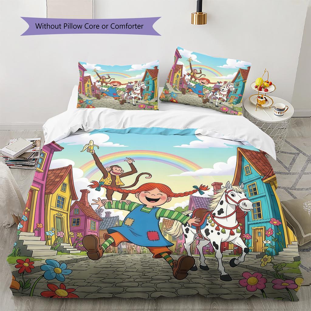 Pippi Longstocking  Pattern Bedding Quilt Set  Home Decoration  Gift (1 * Duvet Cover + 2 * Pillowcase  Without Core)