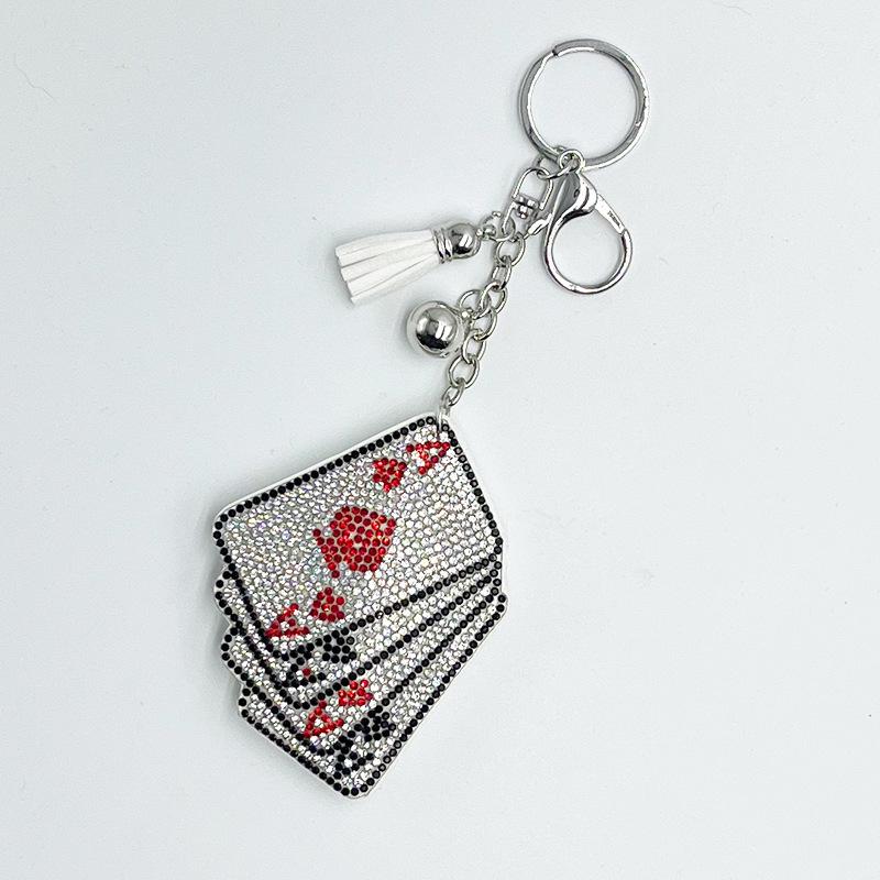 Rhinestone Poker Card Keychain with Diamond Tassel Pendant - Elegant Handbag and Car Accessory