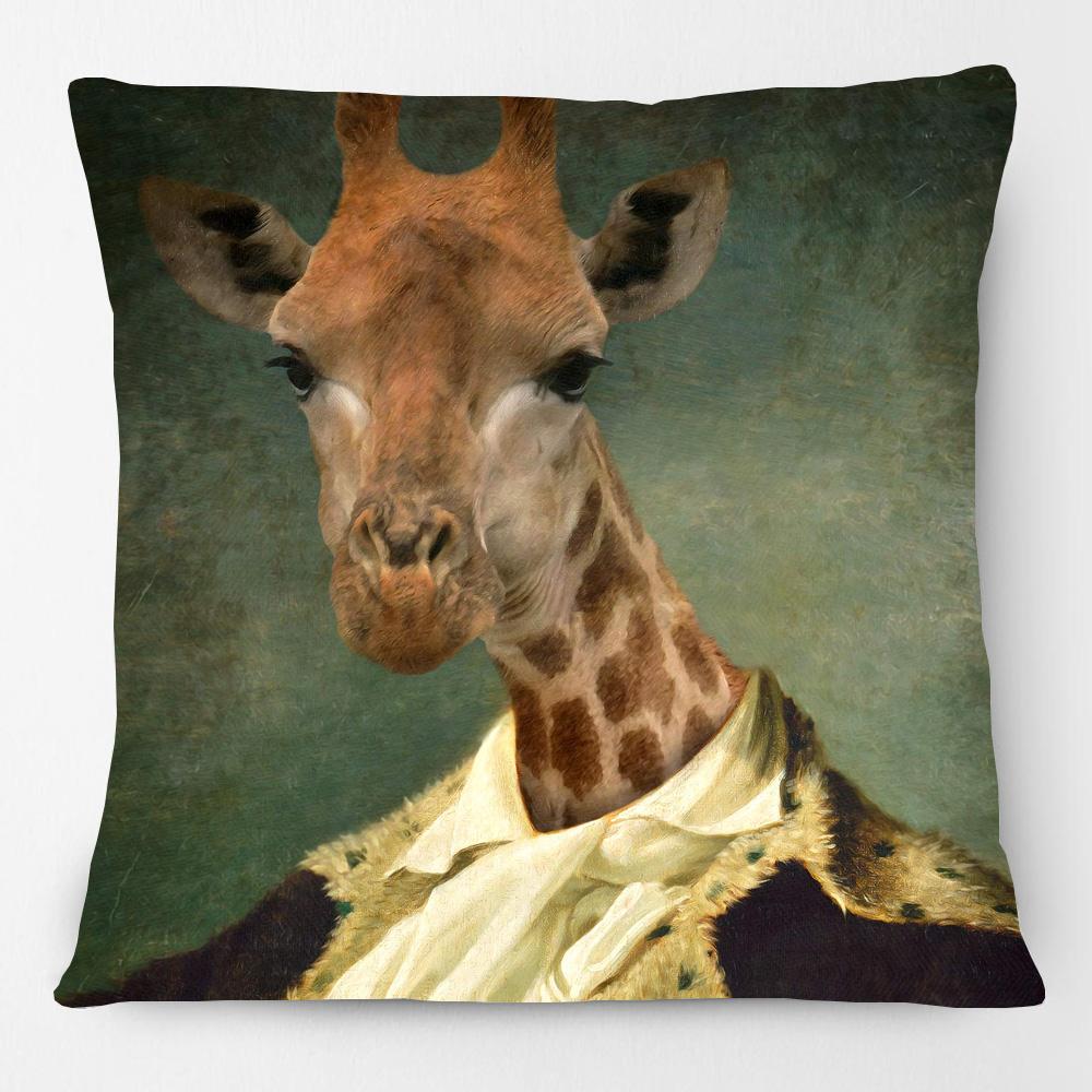 European Retro Chic Animals Stag Zebra Fox Bulldog Tiger Lion Giraffe Cheetah Cushion Cover Posters Decorative Throw Pillow Case