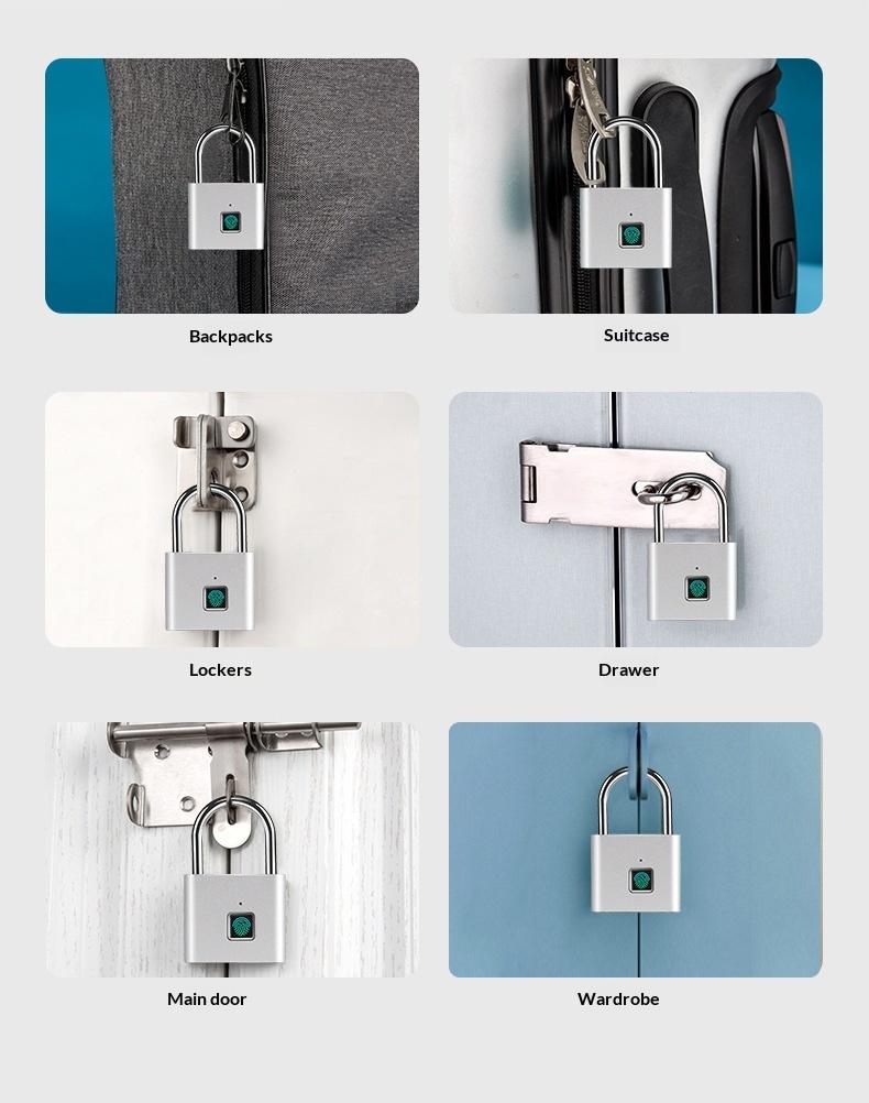 1.1s Fast Fingerprint Padlock Smart Lock with 11 User Capacity Zinc Alloy Lock for Gym School Outdoor