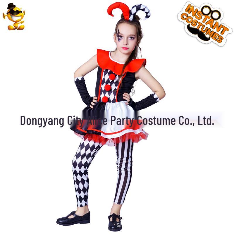 

Костюм клоуна в клетку для девочек на Хэллоуин с рогами дьявола и юбкой S (4-6 years, 104-116cm)