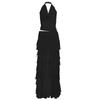 Women's Solid Color Halter Crop Top & Low Waist Ruffle Maxi Skirt Set, Two Piece Party Outfit