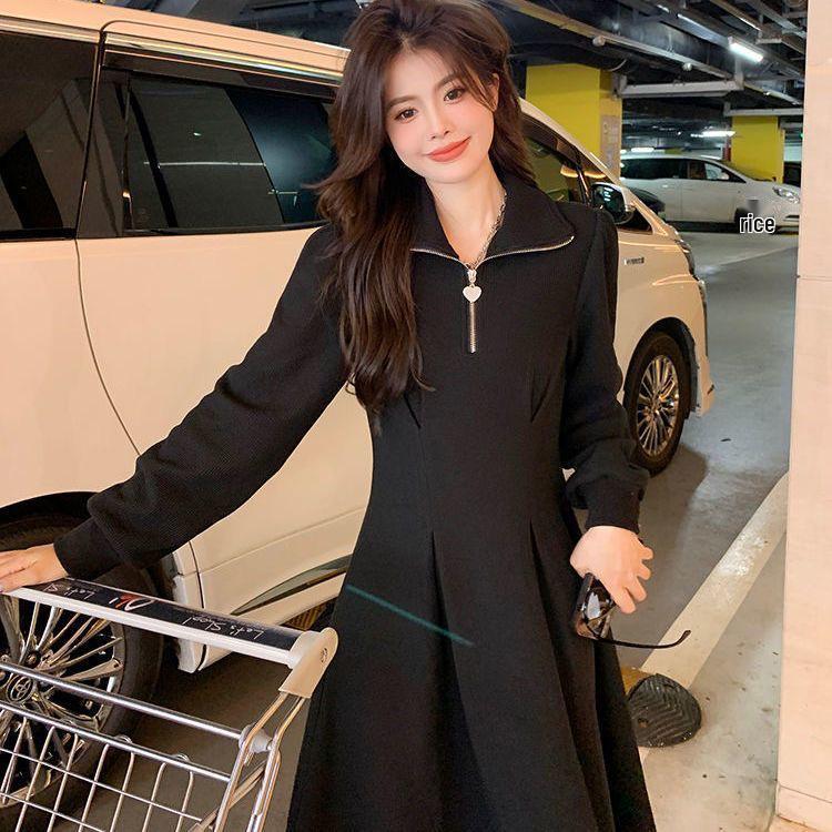 Women's Plus Size Waist-Slimming Waffle Dress, Long Sleeve for Autumn/Winter