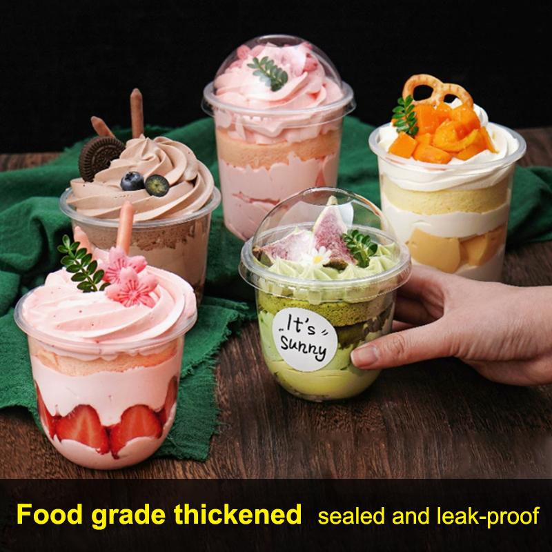 50Pcs Disposable Salad Cup 250/300/360/500ML Transparent Dessert Yogurt Cups Bowls Container With Lids For Ice Cream Cupcake