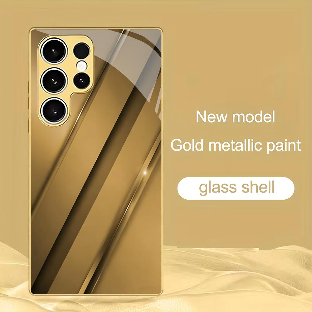 

Gold striped electroplated glass phone case suitable for Samsung GalaxyS26 S25 S24 S23 S22 S20FE/Ultra/Plus hard case back cover GalaxyS24FE