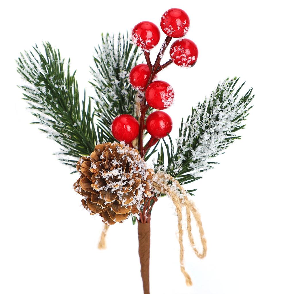 Artificial Pinecone and Berry Picks Faux Pine Tree Needles Branches Xmas Floral Picks for DIY Floral Arrangement