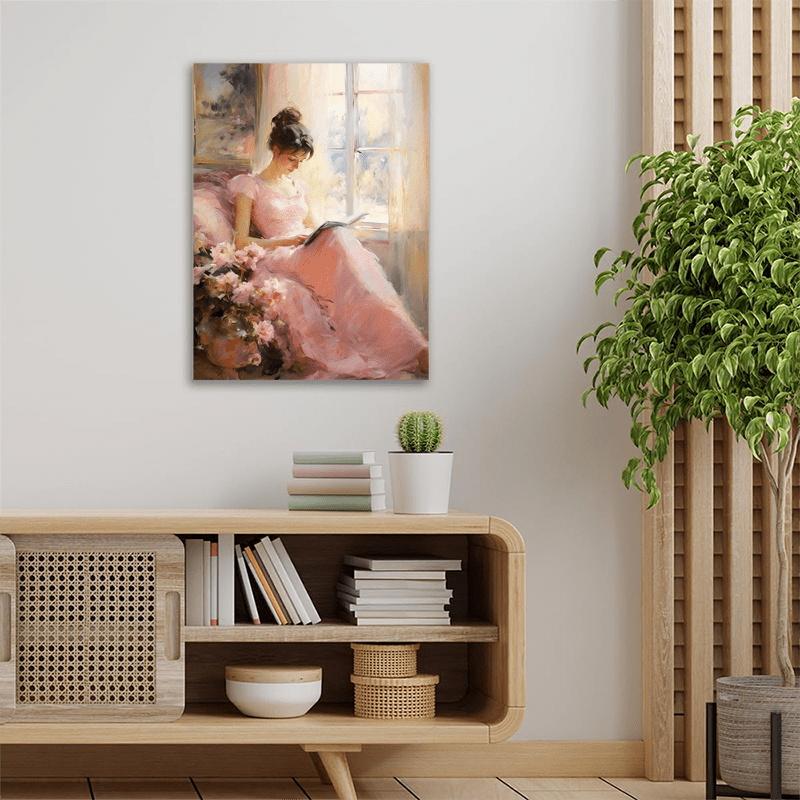 1 buc Poster Vintage Elegant Femeie Citind, Artă pe Pânză Femeie în Stil Victorian cu Flori, Ideal pentru Casă și Birou, Decor Cameră