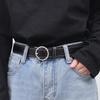 Womens Black Faux Leather Belt With Alloy Buckle Slim Adjustable Waistband Jeans Casual Outfits