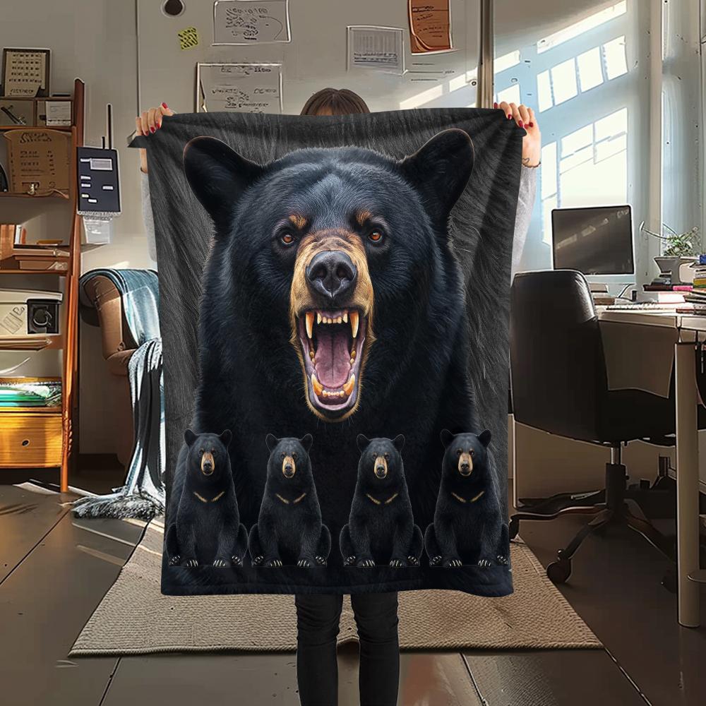 1Pc Bear Print Flannel Blanket, High quality Comfortable for All Seasons, Home Decor, Warmth and Comfort, Perfect for Gifts