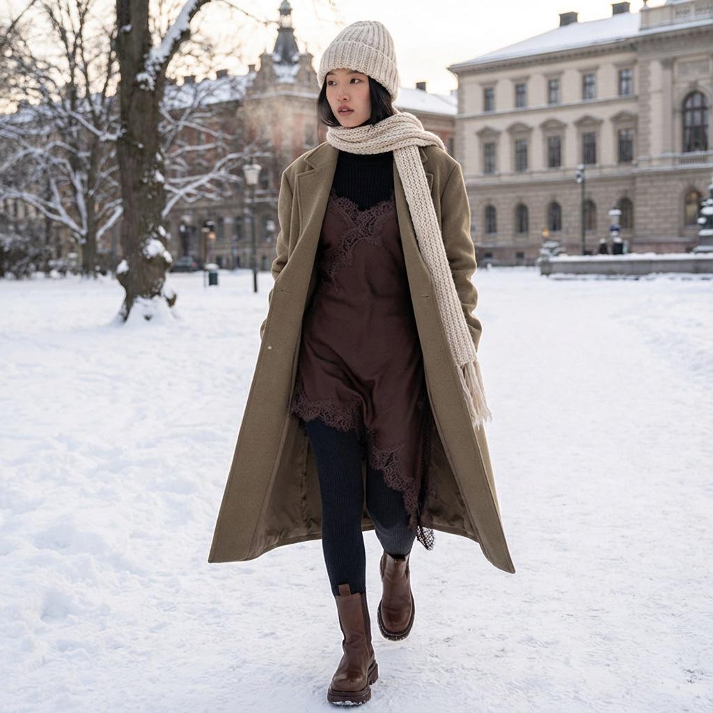 Европейско-американское женское асимметричное платье-пальто без спинки с кружевной отделкой Small коричневый