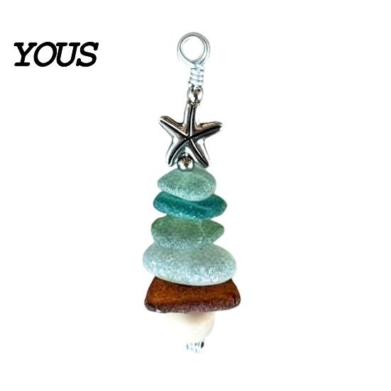 Beach Lover Gift for Family Sea Glass Tree Ornament, Handmade Starfish Hanging Modern Coastal Home Decor Decoration, Style Pendant Christmas Tree, Bag