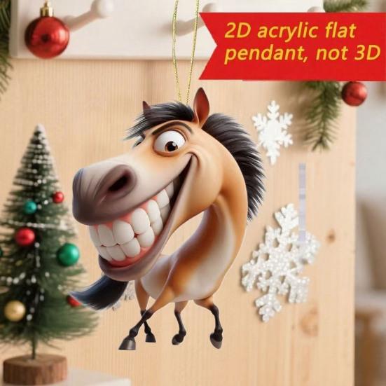Funny Horse Acrylic Car Rearview Ornament 2D Flat Cartoon Prank Horse Automotive Interior Hanging Accessory for Tree Door Window Decor
