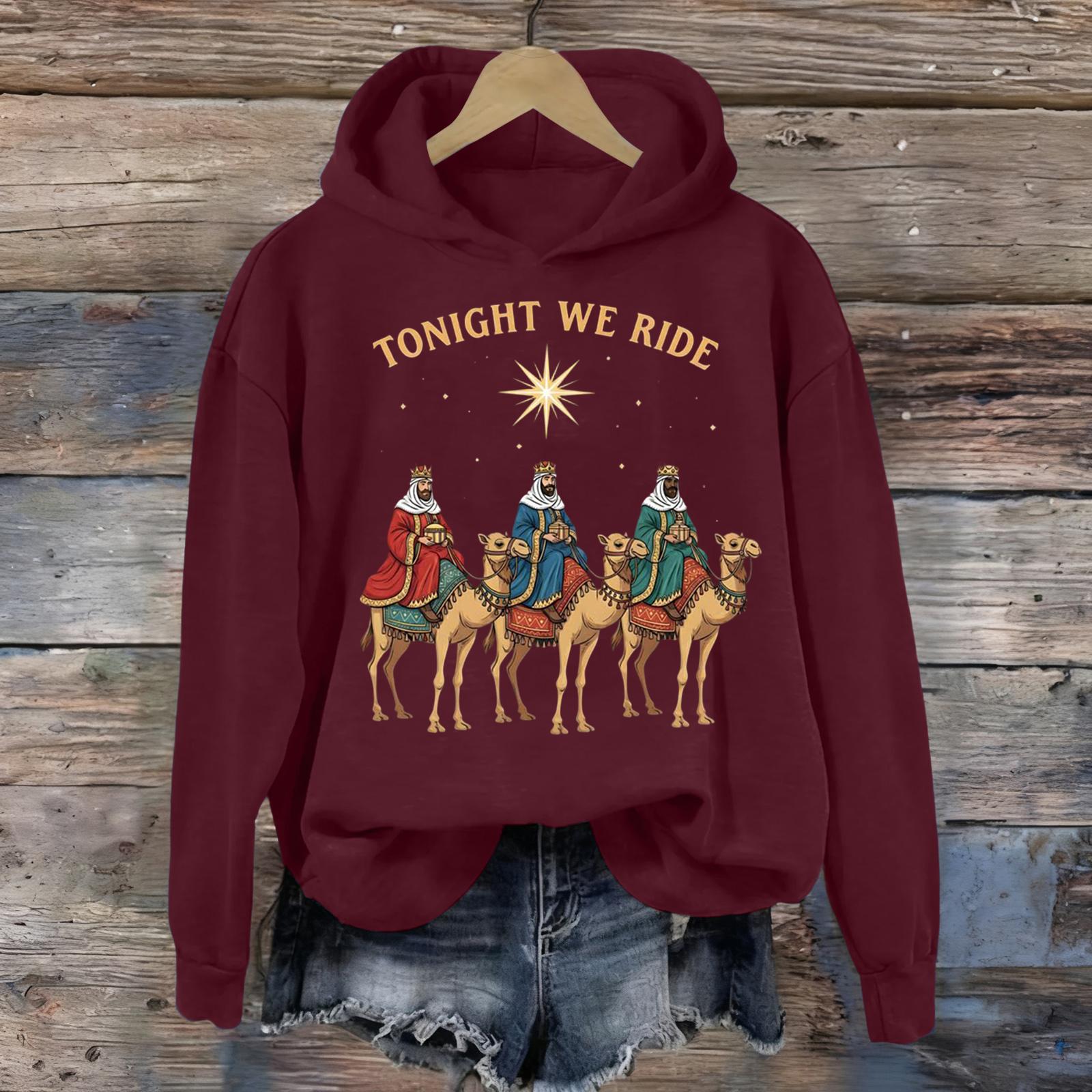 Women s Printed Casual Long Sleeve Hooded Sweatshirt Top M винный 1900₽