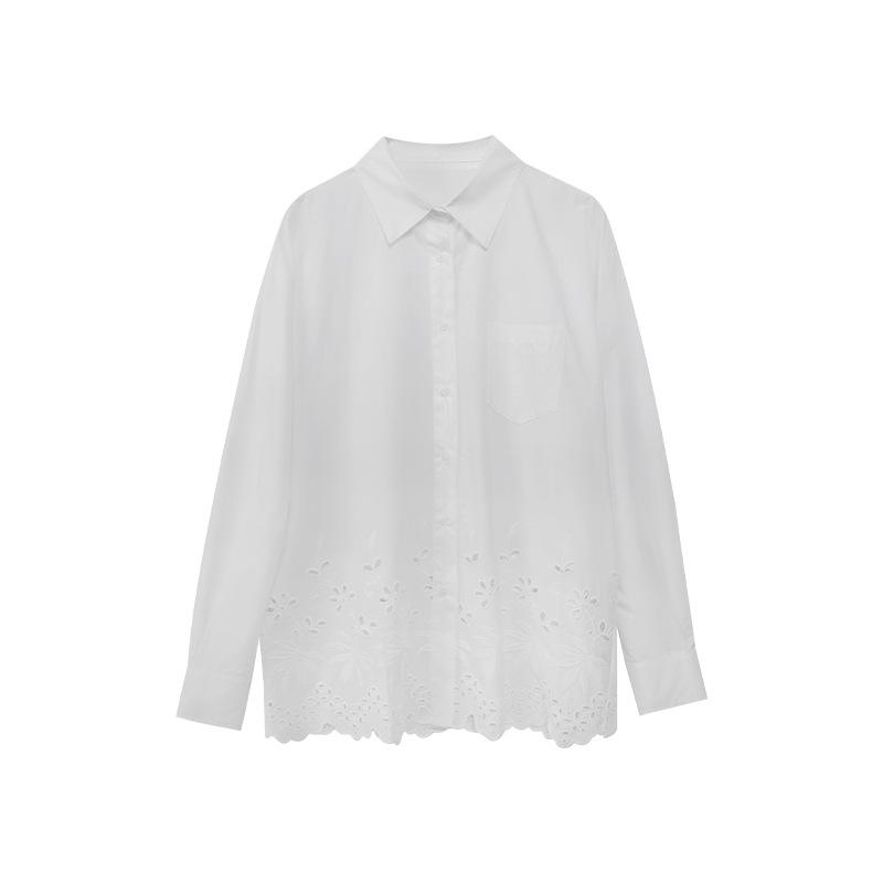 

Весна 2025 Блузка большого размера с кружевными вырезами, свободного кроя, шик для женщин C3257 One Size белый