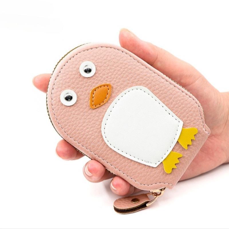 Cute Penguin RFID Card Holder Wallet for Women, Zipper Credit Card Organizer, PU Leather Mini Coin Purse, Accordion Card Case with Keychain