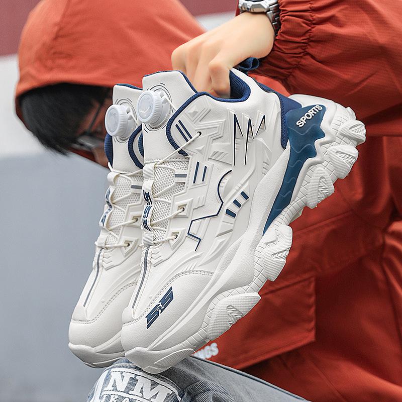 Men's shoes autumn and winter new rotating button mecha thick sole heightening men's versatile sports and leisure high-top dad shoes