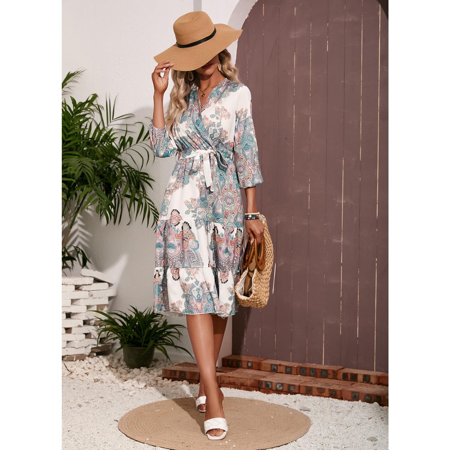 

2025 Новое женское модное элегантное платье весна-лето с принтом, тонкая талия, тренд, свободное и удобное платье 2XL