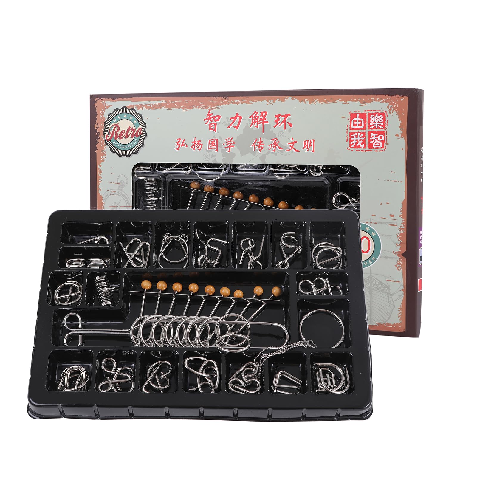 

Pureseek 20-Piece Brain Teaser Set, Adult Puzzle, Time Killer, Chinese Rings, Metal, Ancient Chinese Brain Teaser, Highly Difficult, Nine-Ring Set,
