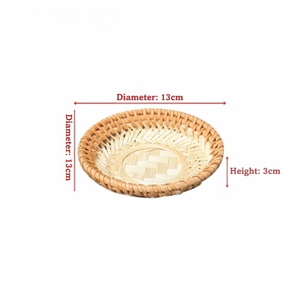 Multi-purpose 5 Sizes Bamboo Fruit Basket Round Shape Handmade Snack Basket Brown Beige Color Tea Snack Tray