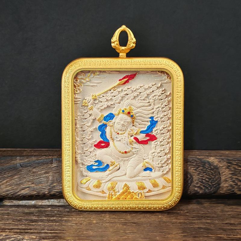 Tibetisches Grünes Tara & Gelbes Jambhala Amulett: Titanstahl Medizin Buddha Anhänger