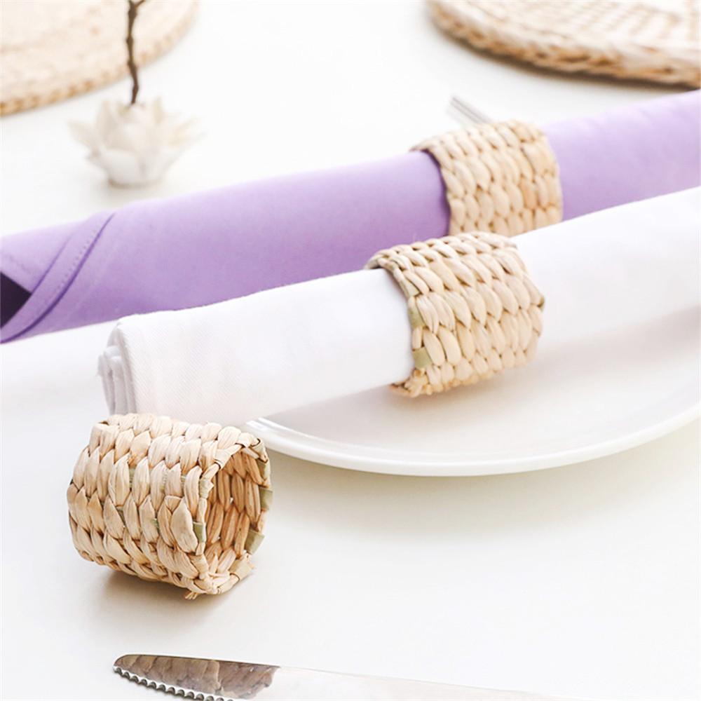 Suport pentru șervețele împletit din paie naturale, cataramă pentru șervețele din iarbă de zambilă de apă, decor pentru masă de cină hotel restaurant acasă, inel pentru șervețel