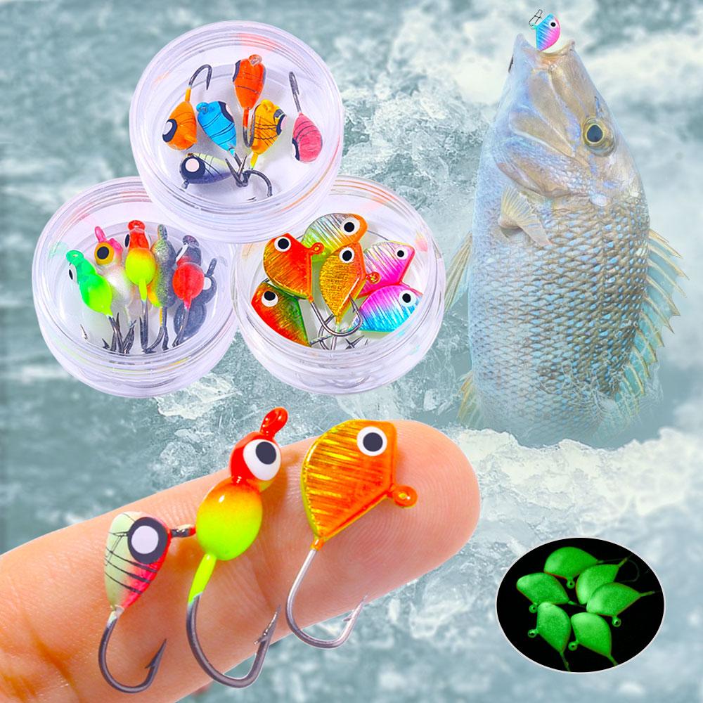 Winter Eisjig Angelköder Sinkkopf Hartköder UV Leuchtend Salzwasser Für Barsch Fisch Tackle mit Box