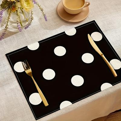 Tovagliette Rettangolari Bianco e Nero a Pois Adatte a Tutte le Stagioni, Proteggi Tavola da 12×18 Pollici, Decorazione da Tavola Lavabile in Lavatrice per Cucina,