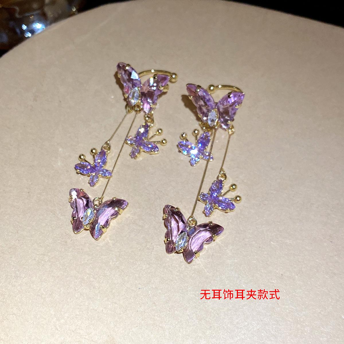 

Zircon butterfly tassel pendant, earclip, personalized design, temperament, earbone clip, light luxury, high-end, versatile earrings, women