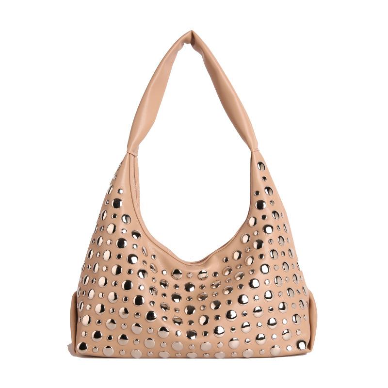 Borsa a Spalla da Donna con Texture di Alta Gamma, Tendenza alla Moda, Borsa Sottobraccio con Borchie, Stile Ragazza Dolce e Cool Piccante, Borsa da Pendolari di Grande Capacità