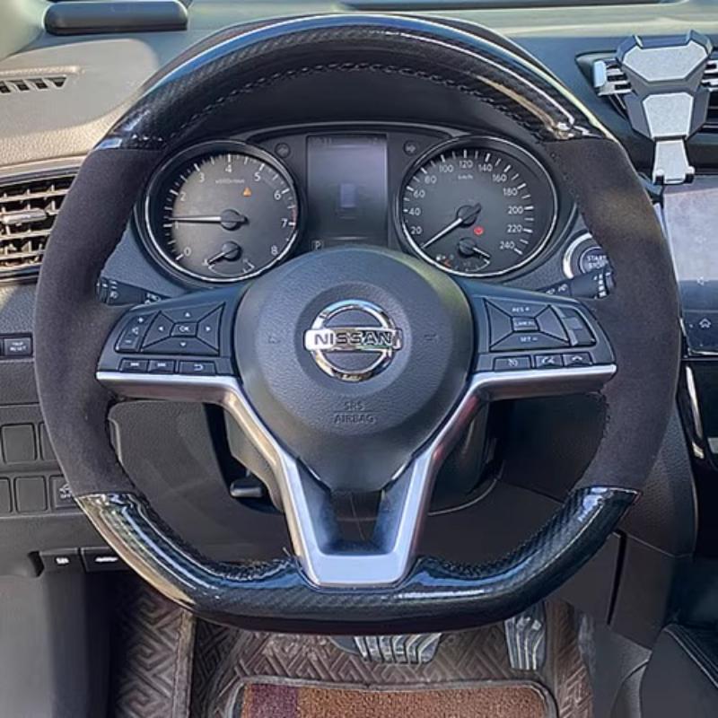 Ručně šitý protiskluzový černobílý kožený potah na volant auta Pro Nissan X-Trail Qashqai Rogue (Sport) 2017-