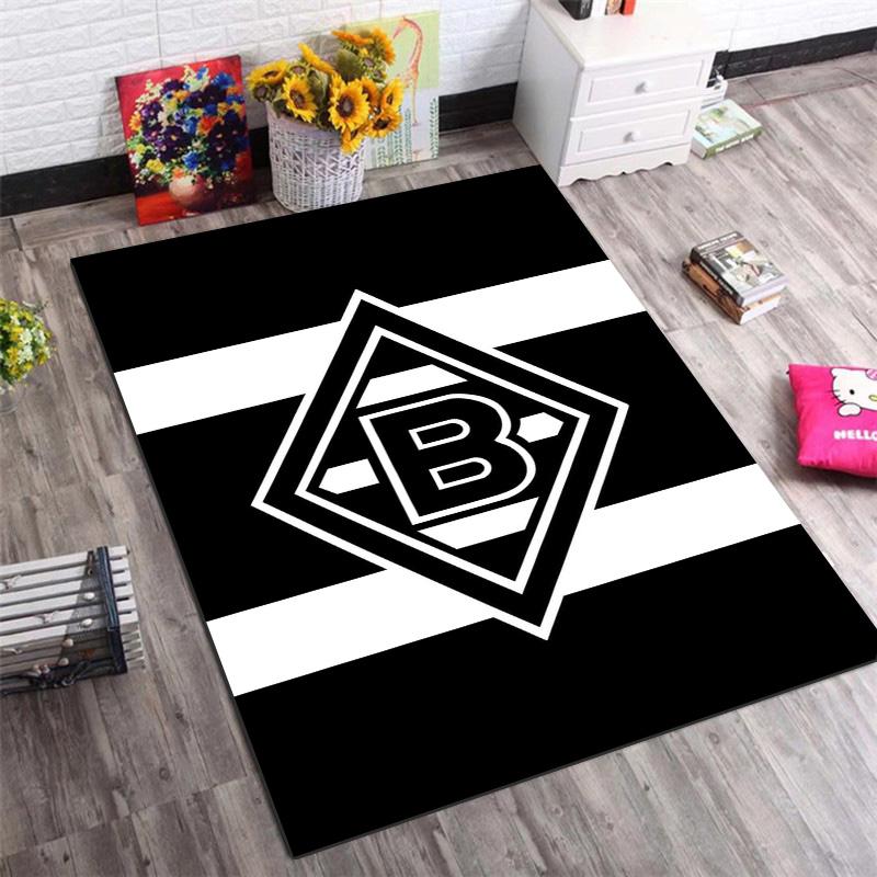 Tappeto Area Tappeto con Stampa Logo Bianco Nero Borussia Monchengladbach Tappetino Rettangolare Antiscivolo per Fan di Calcio per Stanza dei Giochi Soggiorno Camera da Letto Decorazione per la Casa