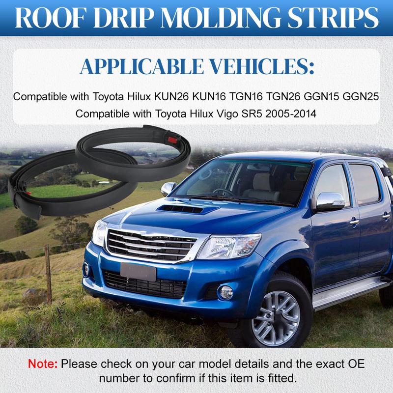 2pcs Roof Drip Moulding Side Finish Seal Strip Black Rubber for Toyota Hilux Vigo SR5 2005-2014 75551-0K011 75552-0K011