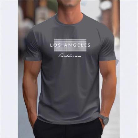 Men's Summer Loose Los Angeles Graphic Print Slim Casual Sports Round Neck Short Sleeve T-Shirt Top