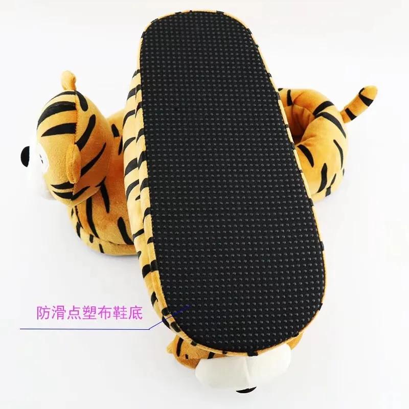 Luxuriöse Herbst- und Winter-Neuheit Cartoon Tigerkopf Plüsch Baumwollpantoffeln für Paare Indoor Anti-Rutsch Dicksohlige Baumwollschuhe