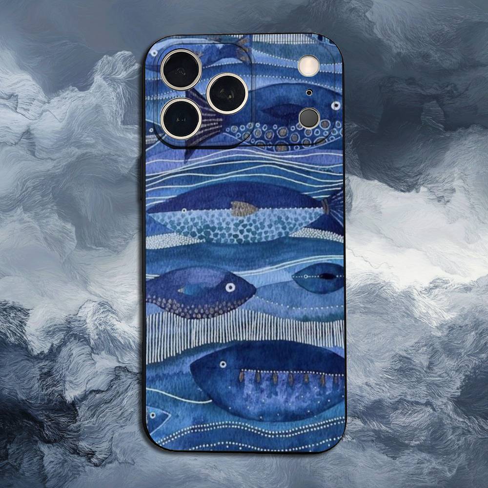 Sardines Ocean Case For iPhone 11,12,15,14,13,16,17,Plus,Pro Max,XS,X,XR,SE,Mini,8,7,Soft Silicone Black