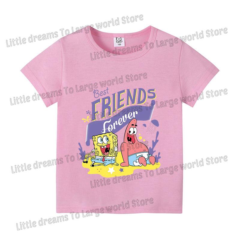 SpongeBobs Cartoon Tshirt for Children Cotton Soft Tee Boys Girls Tops Colorful Clothing Anime Printed Clothes Birthday Gift