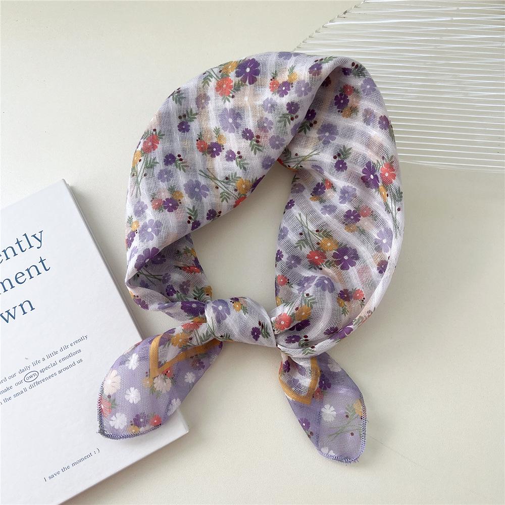58 Floral Cotton Linen Scarf: Korean Ditsy Print Neckerchief for Spring, Summer, Autumn - Versatile Headband and Headscarf