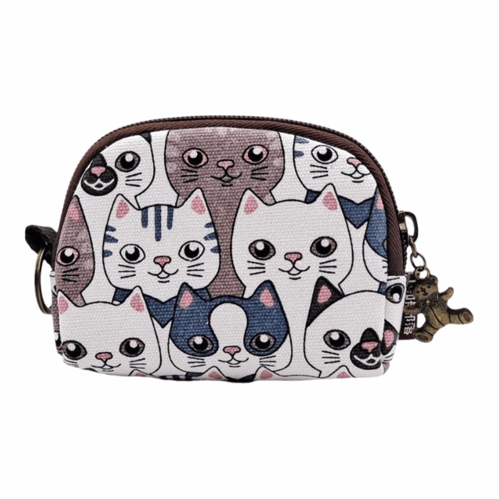 Portable Vintage Printed Coin Purse Cat Canvas Women Wallet Pouch Storage Bag Zipper Change Money Organizers Gift