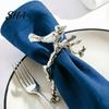 Wedding Napkin Rings Ring, Vintage Branch & Bird Design with Gold Finish, Open-End Holder for Elegant Clip Cloth Linen Dinner Napkins, Banquet