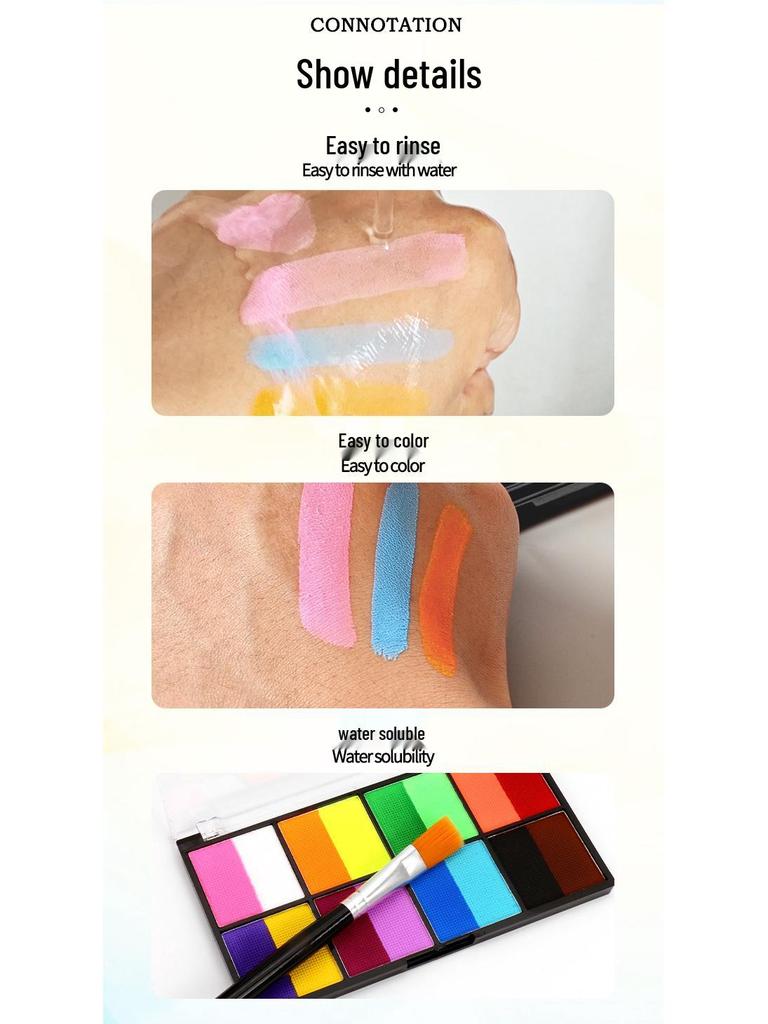 8-Color Water-Based Face and Body Paint Palette for Halloween and Stage Makeup
