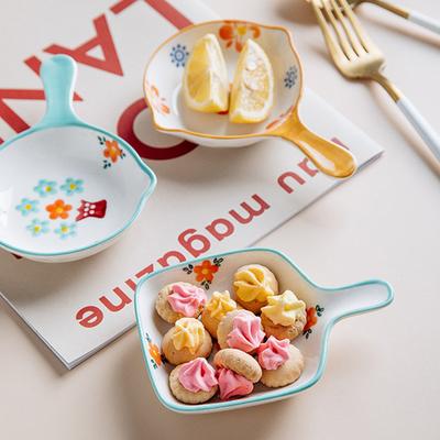Breakfast Dessert Plate Baking Plate Nordic Style Creative Ceramic Handle Plate Microwave Oven Underglaze Color Plates