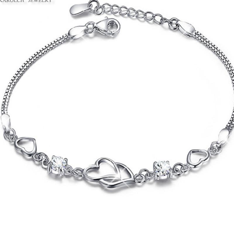 BELLA BOX Korean Fashion White Copper Plated Silver Bracelet Heart To Heart Amethyst Silver Hand Decoration For Women