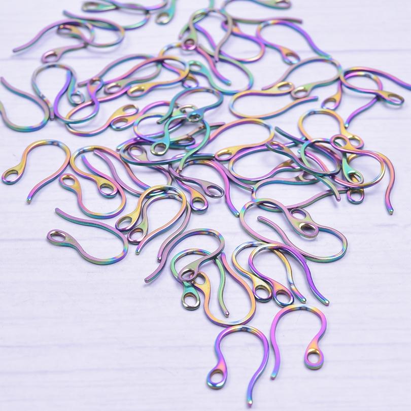 50pcs/Lot Rainbow Ear Hooks For Jewelry Making Earrings Ear Piercing Hoop Stainless Steel Jewelry Findings Wholesale Components
