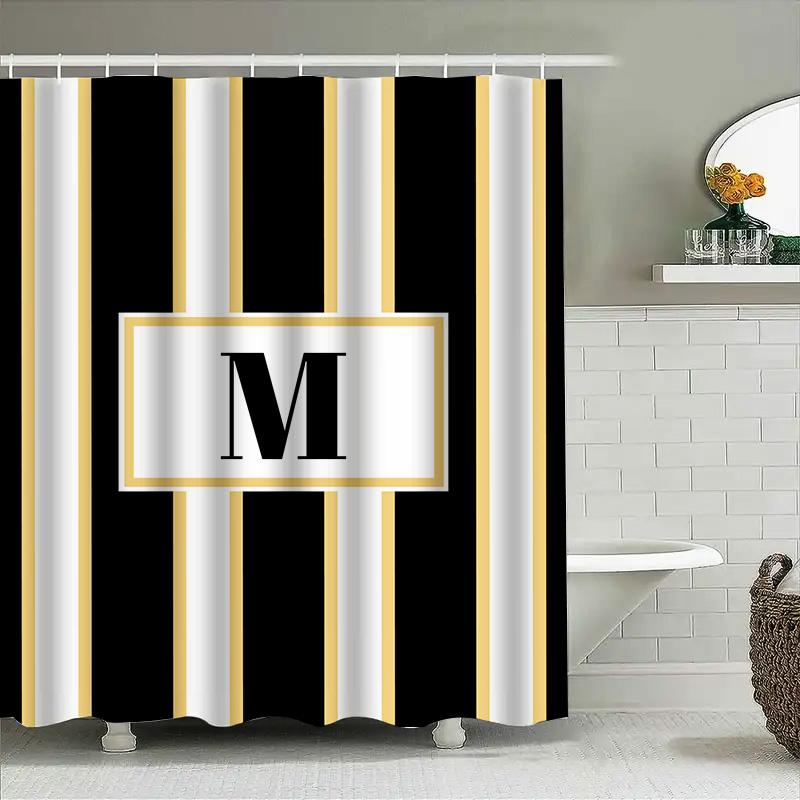 Grön Guld Marmor Duschdraperi Lyxig Badrumsdekoration, Vattentätt Tyg, Modern Heminredningsdetalj (75X180Cm)