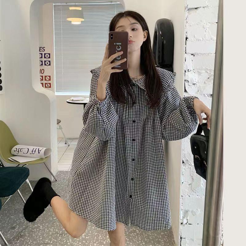 Camicie da Donna Solide Manica Lunga a Lanterna Colletto Peter Pan Stile Coreano Moda Top Retro Blusa Femminile Semplice Tempo Libero Versatile