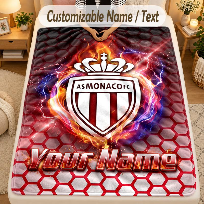 Flannel BlanketMonaco FC Custom Name Text Personalized Soft Warm Throw Blanket Home Decor Gift